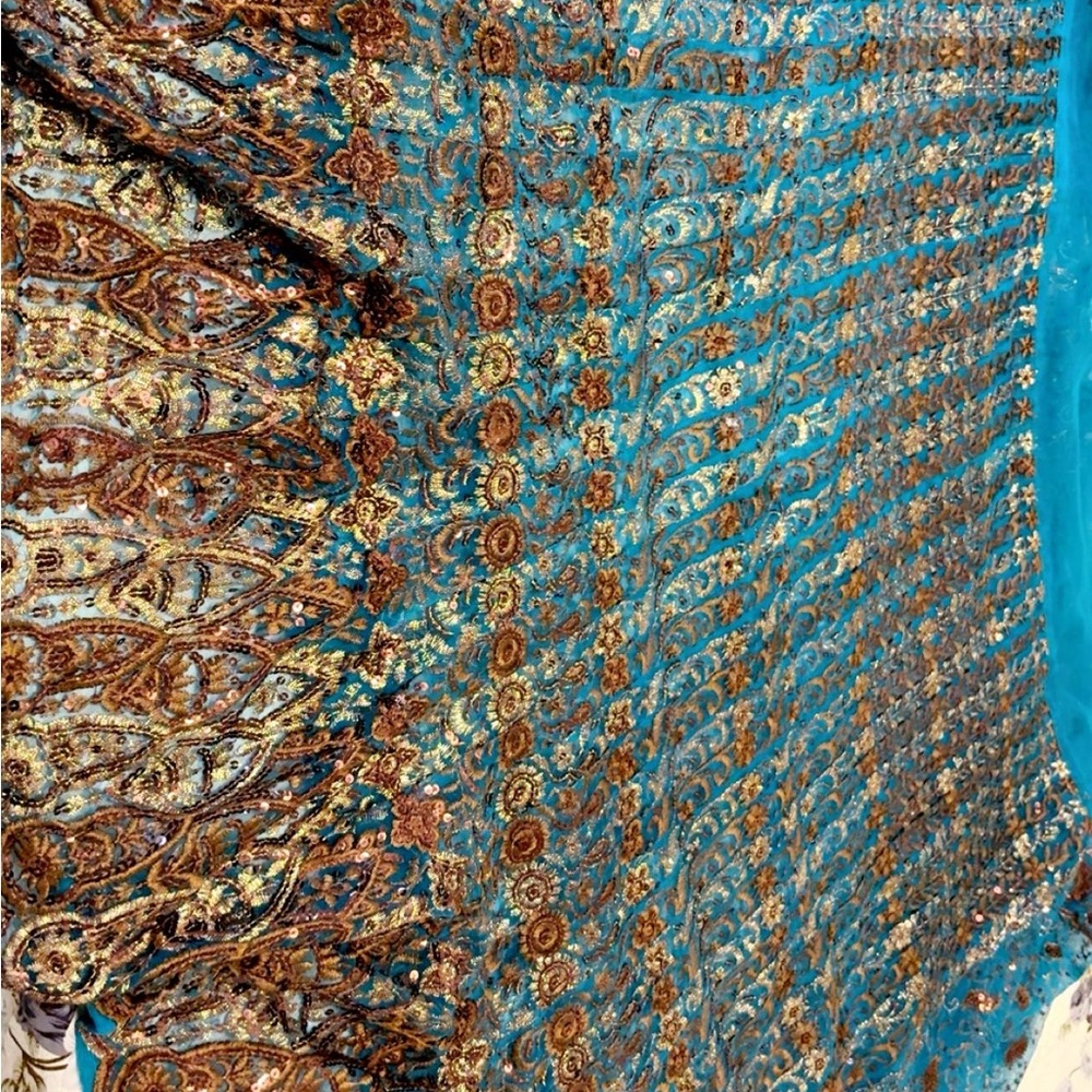 Elegant Teal and Brown Paisley Dress